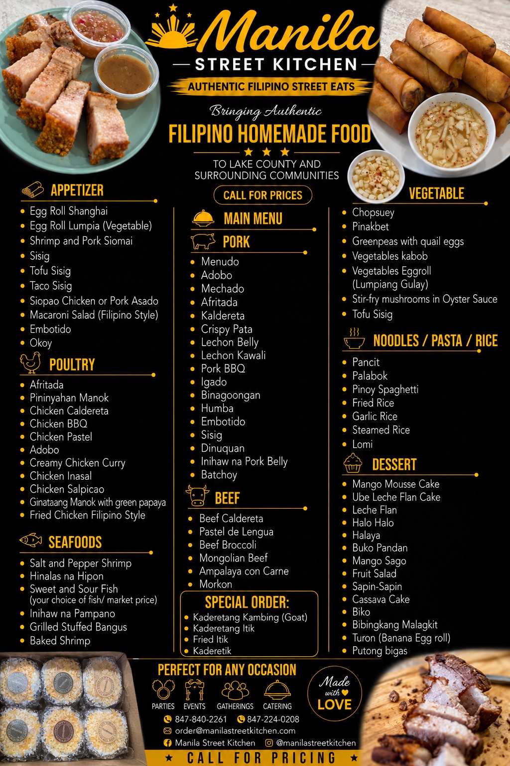 Manila Street Kitchen authentic Filipino catering menu